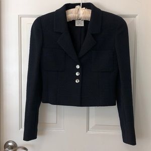 Chanel 1997 Navy Textured Cotton Cropped Blazer